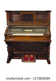 Vintage Old Upright German Automatic Piano Isolated Over White Background