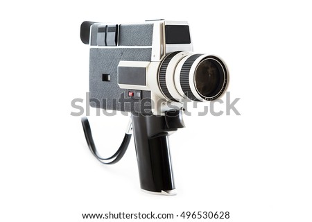 Vintage old video camera isolated on white