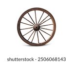 Vintage old wagon wheel isolated on white background.