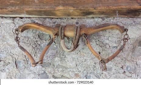 Vintage old wooden rustic ox yoke decoration in Austria - Shutterstock ID 729023140