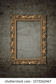 Vintage Openwork Bronze Metal Frame On A Old Wall Background