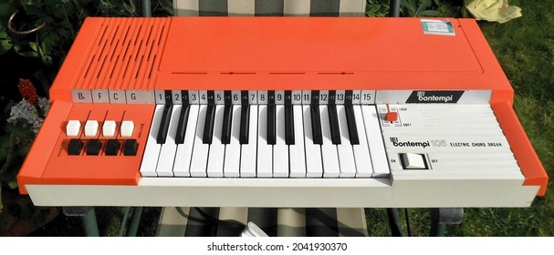 Vintage Orange Bontempi 105 Electric Chord Organ. April 2010