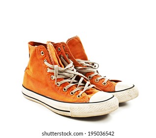 Vintage Orange Shoes. Isolated On White Background 