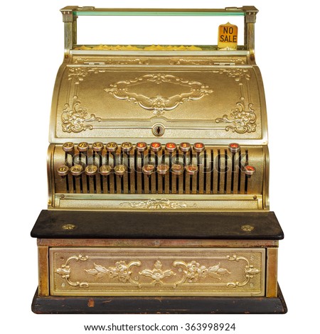 Vintage ornamental cash register isolated on a white background