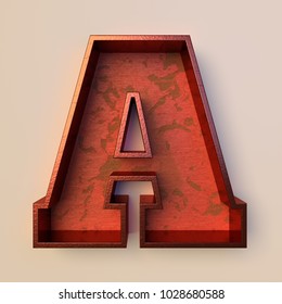 Vintage Painted Wood Letter A With Copper Metal Frame