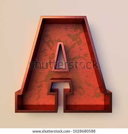 Vintage painted wood letter A with copper metal frame