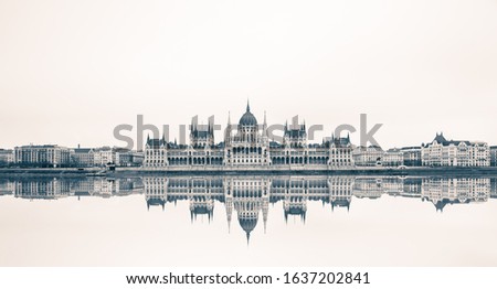 Vintage panorama of Hungarian Parliament in Budapest - extra sky space left for text 