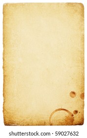 Vintage Paper With Coffee Rings Stain. Abstract Isolated Background With Space For Text.