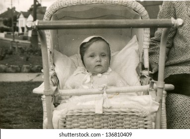 Vintage Photo Of Baby Girl In Pram (fifties)