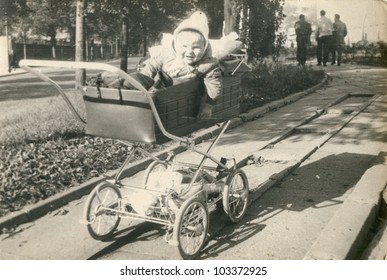 Vintage Photo Of Baby In Pram (fifties)