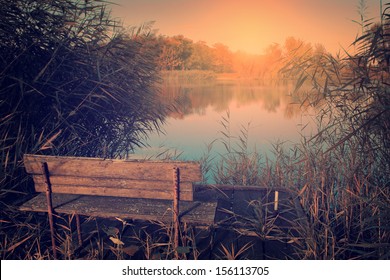 Vintage Photo Of Bench At The Lake