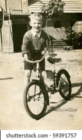 Vintage Photo Of Boy With Bicycle (early Fifties)