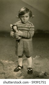 Vintage Photo Of Boy With A Toy (early Fifties)