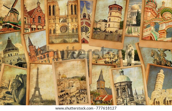 Vintage Photo Cards Collage European Middle Stock Photo (Edit Now ...