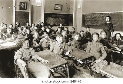 Vintage Photo Of A Classroom And Teacher