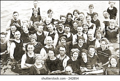 Vintage Photo of a Crowd Of People On Beach