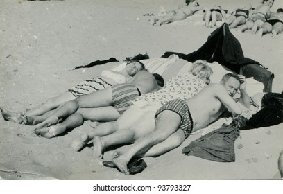 Nudist family summer souvenir photo