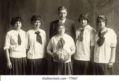 Vintage Photo Of Highschool Girls Basketball Team, Circa 1900