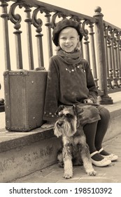 Vintage Photo Of A Little Girl And His Dog 