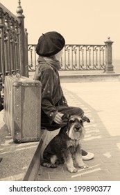 Vintage Photo Of A Little Girl And His Dog