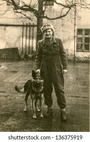 Vintage Photo Of Man With A Dog, Forties