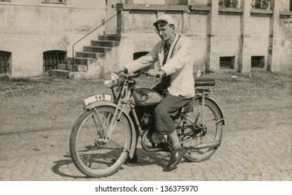 Vintage Photo Of Man On Motorbike, Forties