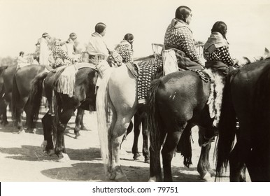 Vintage Photo Of Native Americans Riding Horses