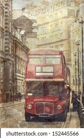 Vintage Photo Of Old Red London Bus