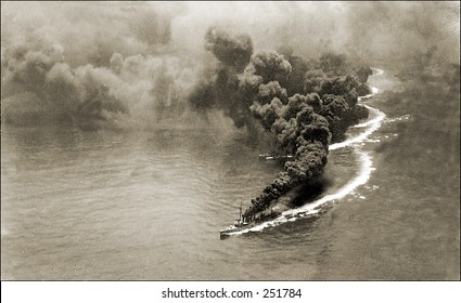 Vintage Photo Of Smoke Billowing From Ship