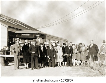 Vintage Photo Of Tourists Next To Car In Tijuana