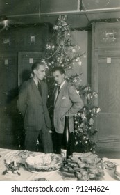 Vintage Photo Of Two Men At Christmas Time (forties)