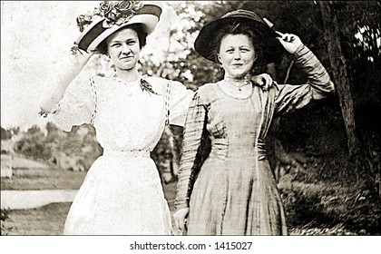 Vintage Photo Of Two Women Friends In Park