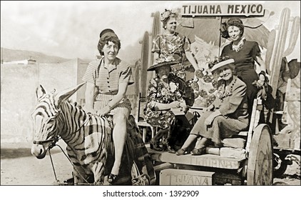 Vintage Photo Of Women  On Pony Ride In Tijuana