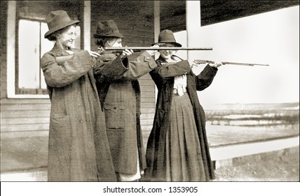 Vintage Photo Of Women With Rifles Target Shooting