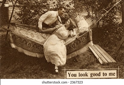 Vintage Photo Of A Young Couple In A Hammock