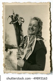 Vintage Photo Of Young Skier (1952)