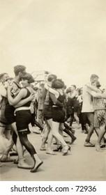 Vintage Photograph Of Couples Dancing In Bathing Costumes, Circa 1900