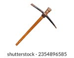 Vintage pickaxe with wood handle isolated on a white background