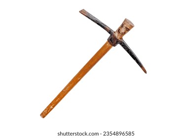 Vintage pickaxe with wood handle isolated on a white background