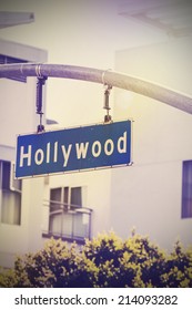 Vintage Picture Of Hollywood Street Sign In Hollywood, USA.