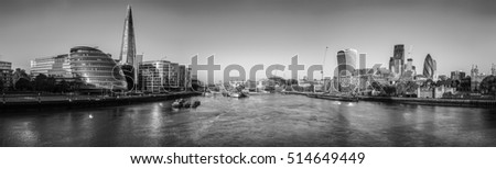 Vintage picture of view of the London skyline from the Tower Bridge