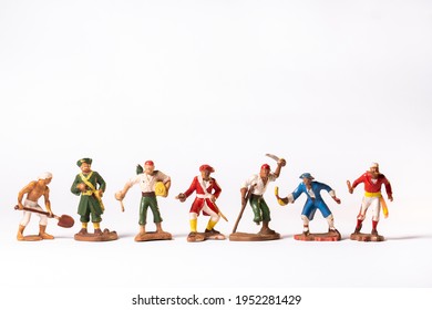 Vintage Pirate Toys Isolated On White Background.