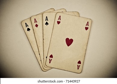 Vintage Playing Cards On Grey Background