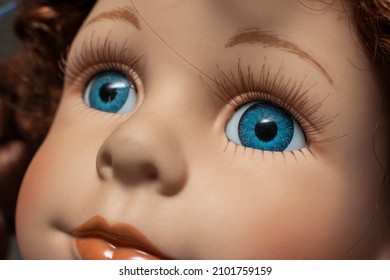 Vintage Porcelain Face Girl Doll. Close Up Shot, Shallow Depth Of Field, No People.