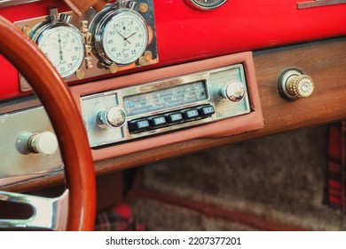 Vintage Porsche Steering Wheel, Car Stereo. Close Up Of Vintage Porsche Interior Gökçeada, Çanakkale Türkiye-06.16.2021