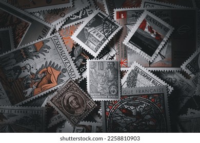 vintage postage stamps collection on the table - Powered by Shutterstock