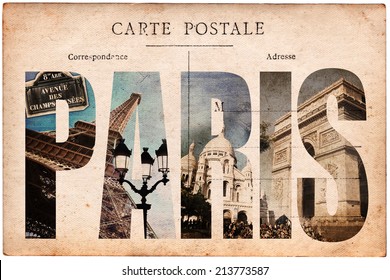 Vintage postcard, letters PARIS