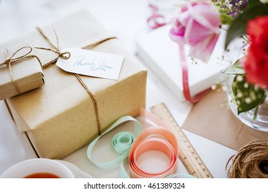 Vintage Present Package Thankyou Message Concept - Shutterstock ID 461389324