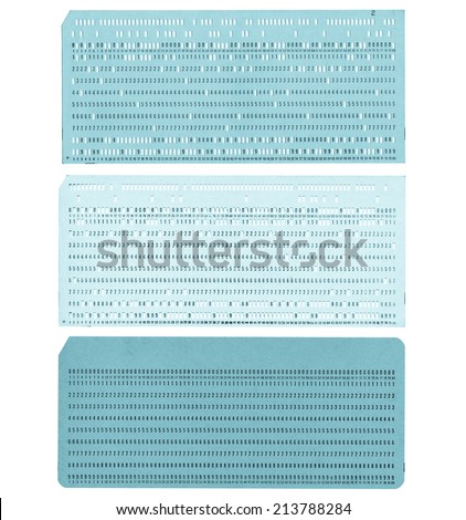 Vintage punched card for computer data storage - cool cyanotype