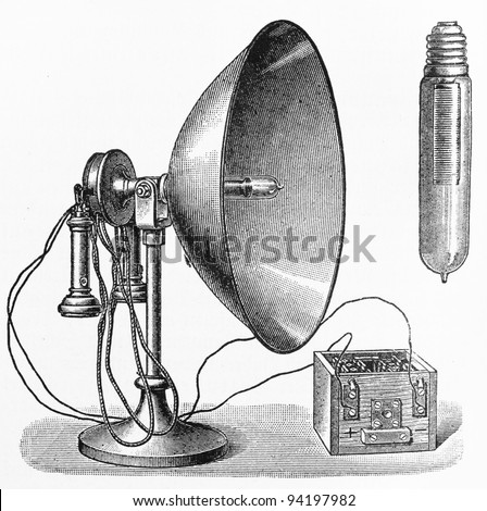 Vintage radio receiving station from the early 1900's period - Picture from Meyers Lexicon books collection (written in German language ) published in 1908 , Germany.